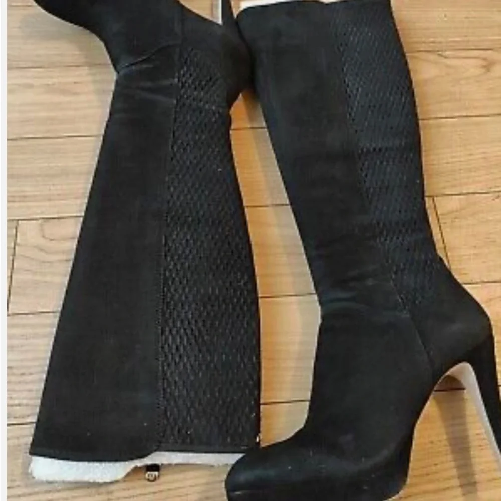 Luxury Designer Vince Camuto Eliana Black Stretch Suede Over The Knee Boot